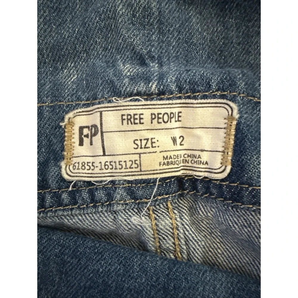 Free People Denim Overall Mini Dress Women's Size 2 Raw Hem Blue Boho Adjustable